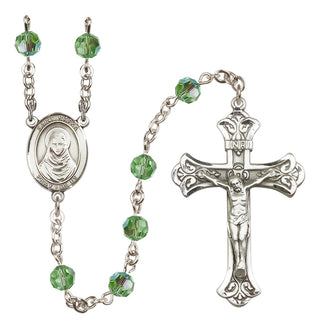 Sterling Silver 6mm Austrian Crystal Saint Rafka Rosary in Peridot
