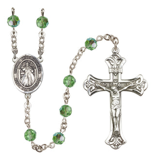 Sterling Silver 6mm Austrian Crystal Divina Misericordia Rosary in Peridot