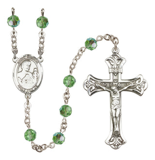 Sterling Silver 6mm Austrian Crystal Saint Kieran Rosary in Peridot