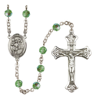 Sterling Silver 6mm Austrian Crystal Saint Vitus Rosary in Peridot