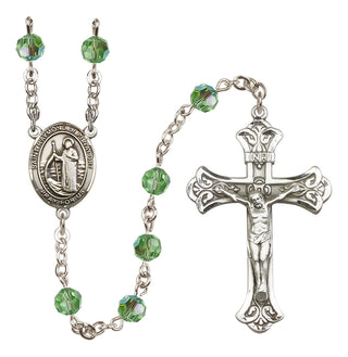 Sterling Silver 6mm Austrian Crystal Saint Raymond of Penafort Rosary in Peridot