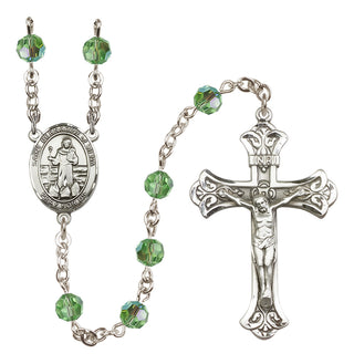 Sterling Silver 6mm Austrian Crystal Saint Bernadine of Sienna Rosary in Peridot