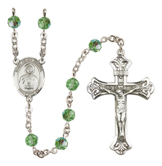 Sterling Silver 6mm Austrian Crystal Saint Peter Chanel Rosary in Peridot