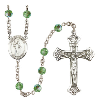 Sterling Silver 6mm Austrian Crystal Saint Columbkille Rosary in Peridot