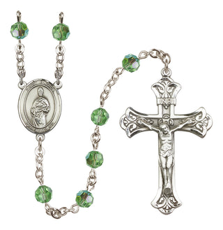 Sterling Silver 6mm Austrian Crystal Saint Eligius Rosary in Peridot