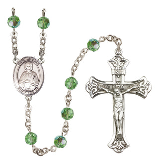 Sterling Silver 6mm Austrian Crystal Saint Gerald Rosary in Peridot