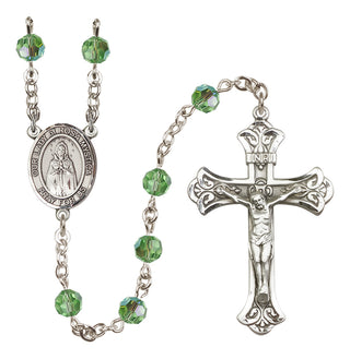 Sterling Silver 6mm Austrian Crystal Our Lady of Rosa Mystica Rosary in Peridot