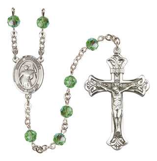 Sterling Silver 6mm Austrian Crystal Saint Theodore Stratelates Rosary in Peridot
