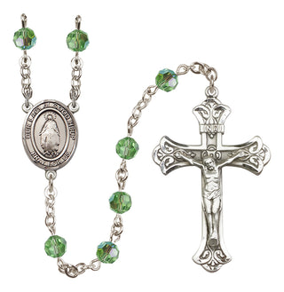 Sterling Silver 6mm Austrian Crystal Our Lady of Good Help Rosary in Peridot