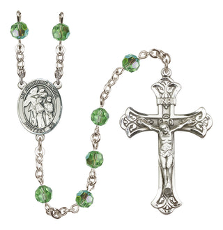 Sterling Silver 6mm Austrian Crystal Guardian Angel w/Children Rosary in Peridot