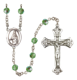 Sterling Silver 6mm Austrian Crystal Saint Emma Uffing Rosary in Peridot