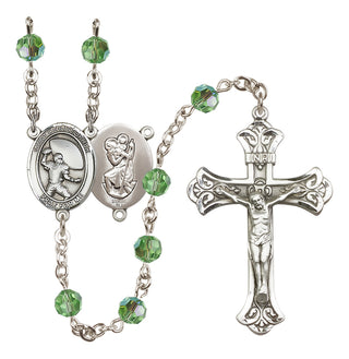 Sterling Silver 6mm Austrian Crystal Saint Christopher / Football Rosary in Peridot