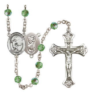 Sterling Silver 6mm Austrian Crystal Saint Christopher/Soccer Rosary in Peridot