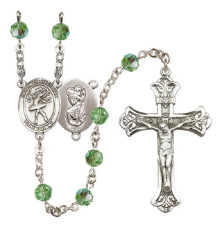 Sterling Silver 6mm Austrian Crystal Saint Christopher/Dance Rosary in Peridot