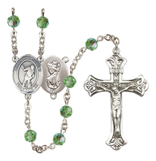 Sterling Silver 6mm Austrian Crystal Saint Christopher/Lacrosse Rosary in Peridot