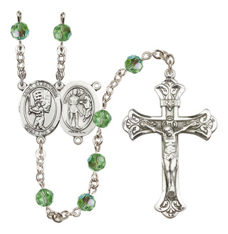 Sterling Silver 6mm Austrian Crystal Saint Sebastian / Baseball Rosary in Peridot