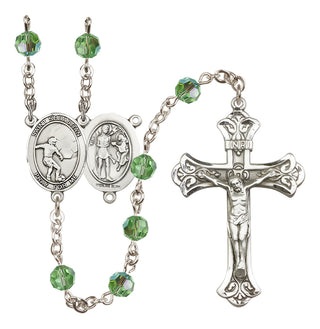 Sterling Silver 6mm Austrian Crystal Saint Sebastian / Soccer Rosary in Peridot