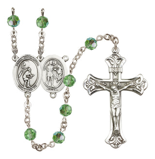 Sterling Silver 6mm Austrian Crystal Saint Sebastian / Tennis Rosary in Peridot