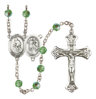 Sterling Silver 6mm Austrian Crystal Saint Sebastian/Wrestling Rosary in Peridot