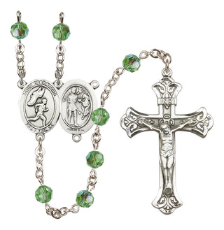 Sterling Silver 6mm Austrian Crystal Saint Sebastian /Track&Field-Men Rosary in Peridot