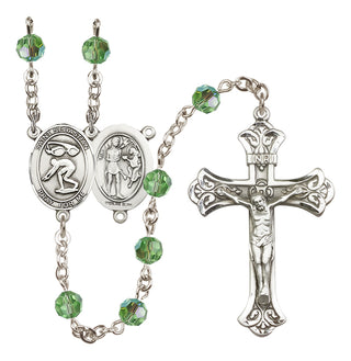 Sterling Silver 6mm Austrian Crystal Saint Sebastian/Swimming Rosary in Peridot