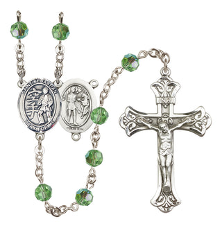 Sterling Silver 6mm Austrian Crystal Saint Sebastian/Karate Rosary in Peridot