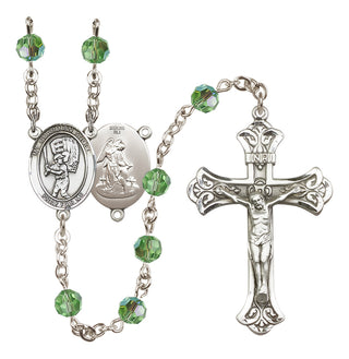Sterling Silver 6mm Austrian Crystal Guardian Angel/Baseball Rosary in Peridot