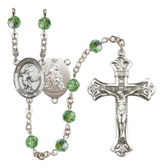 Sterling Silver 6mm Austrian Crystal Guardian Angel/Soccer Rosary in Peridot