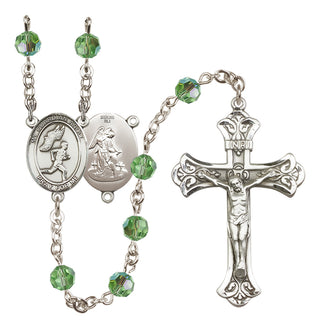 Sterling Silver 6mm Austrian Crystal Guardian Angel/Track&Field-Men Rosary in Peridot