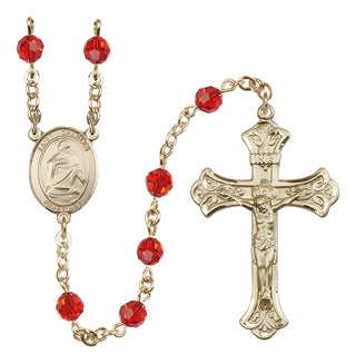 14 Karat Gold-Filled 6mm Austrian Crystal Saint Charles Borromeo Rosary in Ruby