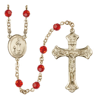 14 Karat Gold-Filled 6mm Austrian Crystal Saint Genesius of Rome Rosary in Ruby