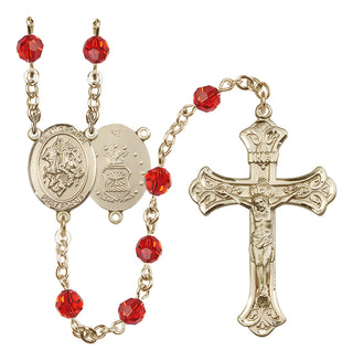 14 Karat Gold-Filled 6mm Austrian Crystal Saint George / Air Force Rosary in Ruby
