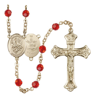 14 Karat Gold-Filled 6mm Austrian Crystal Saint George / Army Rosary in Ruby
