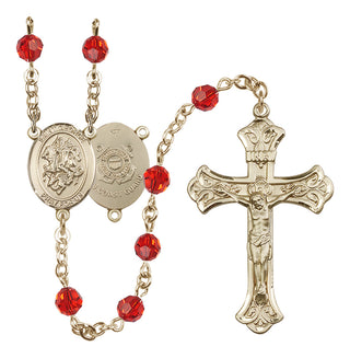 14 Karat Gold-Filled 6mm Austrian Crystal Saint George / Coast Guard Rosary in Ruby