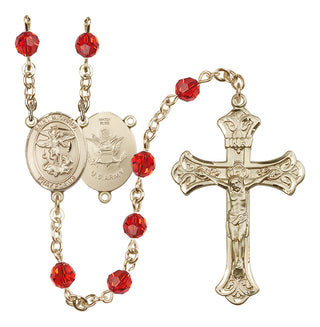 14 Karat Gold-Filled 6mm Austrian Crystal Saint Michael / Army Rosary in Ruby