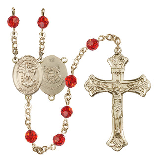 14 Karat Gold-Filled 6mm Austrian Crystal Saint Michael / Coast Guard Rosary in Ruby