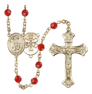 14 Karat Gold-Filled 6mm Austrian Crystal Guardian Angel / EMT Rosary in Ruby