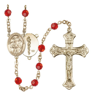 14 Karat Gold-Filled 6mm Austrian Crystal Saints Cosmas & Damian / Doctors Rosary in Ruby