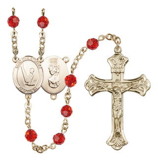 14 Karat Gold-Filled 6mm Austrian Crystal Saint Christopher/Gymnastics Rosary in Ruby