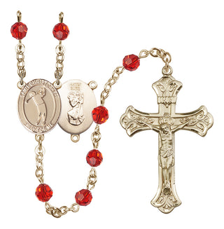 14 Karat Gold-Filled 6mm Austrian Crystal Saint Christopher/Golf Rosary in Ruby