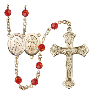 14 Karat Gold-Filled 6mm Austrian Crystal Saint Sebastian/Basketball Rosary in Ruby