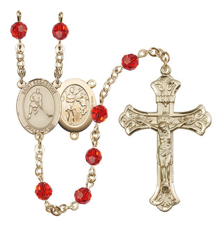 14 Karat Gold-Filled 6mm Austrian Crystal Saint Sebastian/Ice Hockey Rosary in Ruby
