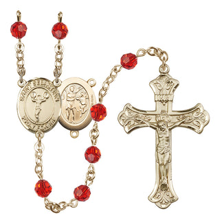 14 Karat Gold-Filled 6mm Austrian Crystal Saint Sebastian/Cheerleading Rosary in Ruby