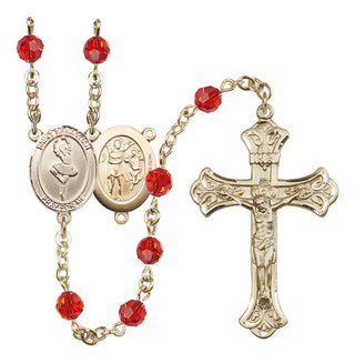 14 Karat Gold-Filled 6mm Austrian Crystal Saint Sebastian/Dance Rosary in Ruby