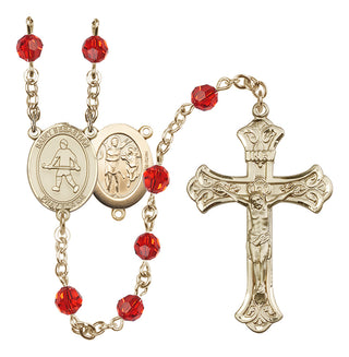 14 Karat Gold-Filled 6mm Austrian Crystal Saint Sebastian/Field Hockey Rosary in Ruby