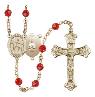 14 Karat Gold-Filled 6mm Austrian Crystal Saint Kateri/Equestrian Rosary in Ruby