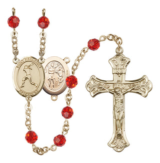 14 Karat Gold-Filled 6mm Austrian Crystal Saint Sebastian / Softball Rosary in Ruby