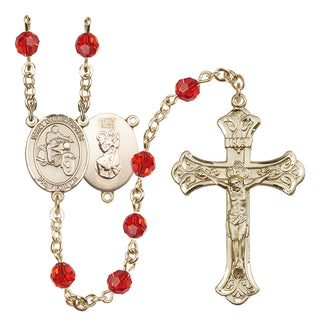 14 Karat Gold-Filled 6mm Austrian Crystal Saint Christopher/Motorcycle Rosary in Ruby