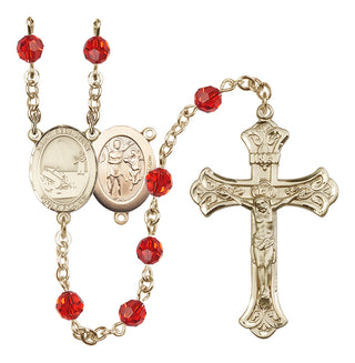 14 Karat Gold-Filled 6mm Austrian Crystal Saint Sebastian / Fishing Rosary in Ruby