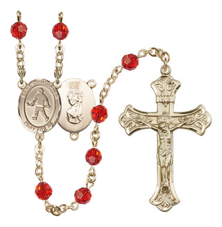 14 Karat Gold-Filled 6mm Austrian Crystal Saint Christopher / Field Hockey Rosary in Ruby